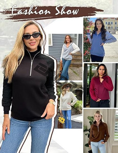 Cuello alto con cremallera para mujer, Hodes cortos para mujer, Sudadera de cuello alto con media cremallera a la moda, ropa de calle - Product Image 6