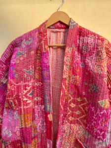 Veste en coton Kantha faite à la main, style vintage, longue patchwork, impression brodée, fermeture à double boutonnage, respirante - Product Image 4