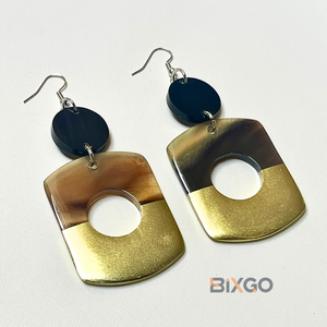 Vietnam Handcrafted <b>Brown</b> Lacquered Rectangular Pendant Earrings Vintage Fashion Accessory Custom Wholesale for Gifts - Product Image 2