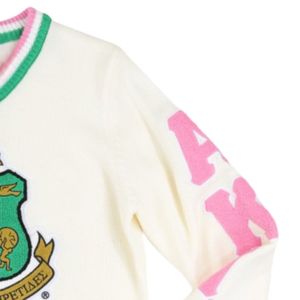 AKA maglione con scollo a V in avorio HBCU greco abito da confraternita ricamato con stemma rosa strisce verdi stile College abbigliamento greco lettera - Product Image 5