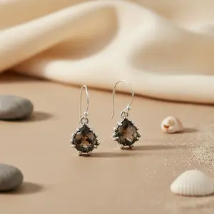 Boucles d'oreilles pendantes en argent 925 plaqué or 18 carats avec quartz fumé pour femmes, bijoux de mariage avec perle et diamant comme pierre principale - Product Image 1