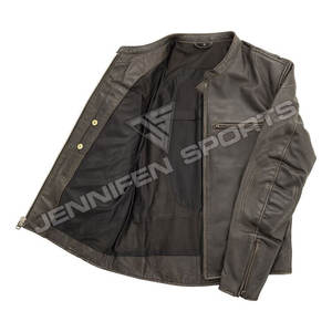 Blouson en cuir de moto pour homme, en cuir de vache véritable, lisse, avec poches poitrine, fermeture éclair, coupe-vent respirant, hiver - Product Image 3