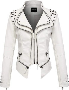 Mujer Rhinestone Brando Biker Rock Punk tachonado Spike negro motocicleta chaqueta de cuero de vaca cuero genuino Mujer - Product Image 1