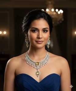 Designer High Quality <b>Silver</b> Finish CZ Stones Look <b>Necklace</b> <b>Set</b> With Earrings For Wedding Party Wear Collection For Women - Product Image 1