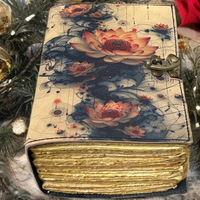 Livre Grimoire Lotus fait main de 400 pages en cuir véritable, Journal vintage des Ombres, Cadeau de diplôme pour Lui et Elle, Sorcière botanique du Rajasthan