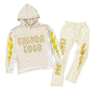 ชุดเซ็ตสตรีทแวร์แบบยูนิเซ็กซ์ 2 in 1 เสื้อฮู้ดและกางเกงขายาวทรงสเวตแพนท์ สไตล์วินเทจ ล้างสีแบบแอซิดวอช ผ้าฝ้าย 100% - Product Image 1