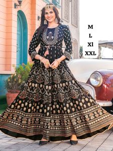 Belle tenue de créateur fantaisie dernière élégante vente chaude 14Kg rayonne robe imprimée avec broderie travail achats en ligne inde - Product Image 3