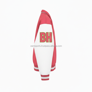 Varsity Jacket 450 GSM Tela de lana Diseño rosa y blanco Logotipo bordado personalizado Unisex Moda Prendas de abrigo Mujer Varsity Jacket - Product Image 3