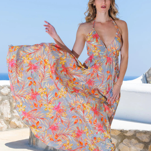 Robe longue avec dos ouvert dos ouvert taille unique en viscose de soie Longues bretelles réglables sur le cou bretelles réglables sous la poitrine - Product Image 1