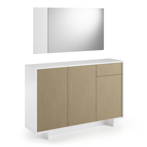 Terraneo Slim 3-Door <b>Sideboard</b> with Drawer and 3 Internal Shelves Modern Minimalist Design Oak Color Wood - Product Image 1