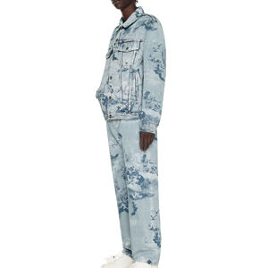 Custom High Quality Men's 2-Piece Sets 100% Cotton <b>Denim</b> <b>Jacket</b> Button Mid Waist Print Pattern Quick Dry Casual for Winter - Product Image 4