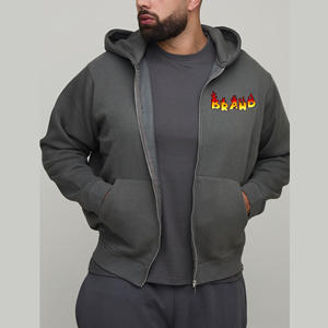 Sweats à capuche zippés pour hommes poids lourd 100% coton Logo imprimé DTF personnalisé coupe ample Streetwear confortable fermeture éclair homme sweat à capuche - Product Image 1