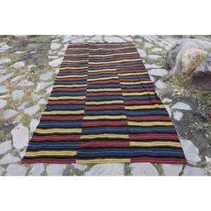 Alfombra turca tradicional Rojo Negro Kilim 4.8x9.8ft área grande diseño de retazos de lana pasillo rectangular de látex para decoración de habitación - Product Image 1