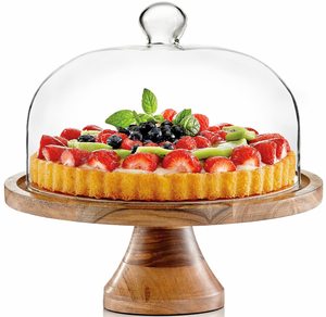 Elegante Soporte de Madera para Pasteles y Postres con Tapa de Vidrio para Fiestas y Servir Comida, Soporte de Pastel de Lujo Hecho a Mano - Product Image 1
