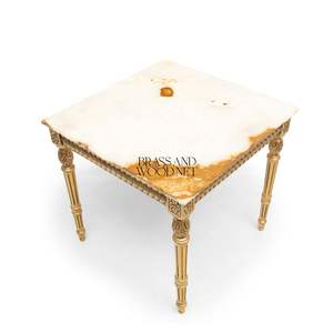 โต๊ะข้างทรงสี่เหลี่ยมหรูหราพร้อมท็อปหินอ่อนสีขาวธรรมชาติและขาไม้ลายลูกฟูกประดับทองคำเปลวสำหรับตกแต่งสไตล์พระราชวังคลาสสิก - Product Image 5