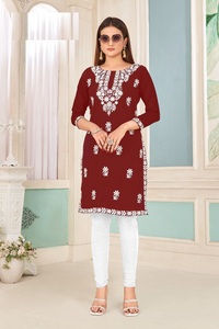 Heavy Bombay Rayon White Cotton Embroidery Work <b>Kurtis</b> for Online Sale - Product Image 4