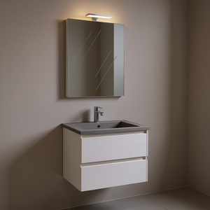 <b>Wall</b>-Hung Bathroom Cabinet with White Wood Drawers Concrete Top 60x80 <b>LED</b> <b>Mirror</b> with Belize Lamp - Product Image 3