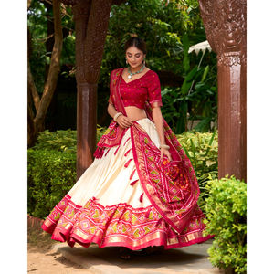 ชุด lehenga choli ผ้าไหม tussar แบบกึ่งสังเคราะห์พร้อมดีไซน์หรูหราเสื้อเบลาส์สำหรับงานแต่งงานชุดสตรีสไตล์อินเดียพื้นเมือง - Product Image 6