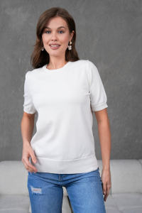 T-shirt à col rond pour femmes à manches courtes en tricot T-shirt confortable et élégant respirant à boutons Service OEM de haute qualité - Product Image 6