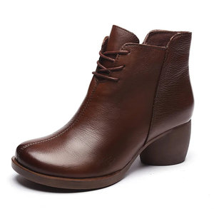 Botines de Piel Genuina para Mujer, Tacón Grueso de 5 cm, Punta Puntiaguda, Sin Cordones, con Cordones, Cómodos y Transpirables para Invierno, Otoño y Verano - Product Image 5