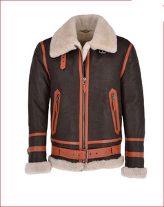 Veste Bomber en peau de mouton hommes manteaux en cuir pur hommes manteau mâle épais chaud laine doublure moto vraie fourrure veste en cuir - Product Image 1