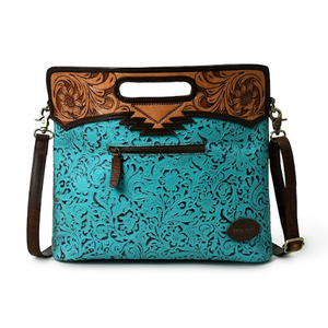 Fleur en relief Turquoise Design bandoulière sac à main dame sac à main sac à bandoulière avec 100% véritable cuir de vache véritable - Product Image 1