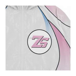 Conjunto cortavientos de poliéster GSM 120 Premium con paneles curvos en rosa pastel azul logotipo personalizado diseño de transferencia de calor de talla grande - Product Image 6