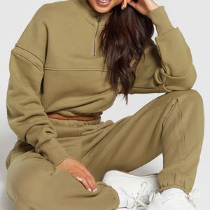 Haute demande 100% coton femmes hiver demi-fermeture éclair sweats à capuche et sweat-shirts avec Logo personnalisé avant broderie col montant - Product Image 2