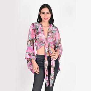 Haut court Boho à manches longues Art Silk Wrap Top femmes Wrap Around Art Silk Tunic Top for Summers - Product Image 1