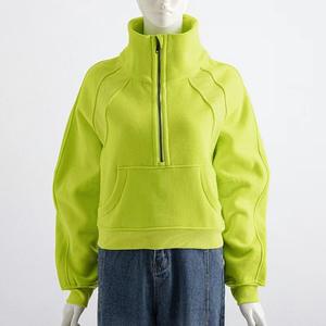 Nouveau vierge surdimensionné personnalisé sweat à capuche pour femme épaule tombante demi-fermeture éclair sweats à capuche haut court sweat femmes col montant sweats à capuche - Product Image 3