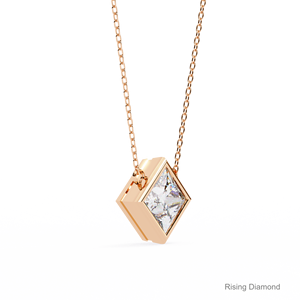 1.15 Ct Princess Cut Lab Grown Diamond Bezel Set Solitaire Pendant/CVD Diamond Rose Gold Pendant/Cadeau d'anniversaire pour elle - Product Image 2