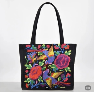 Soft <b>Canvas</b> Dot Pattern Extra Large Logo Tote for Ladies Eco-Friendly Cotton Finish Embroidered Portable Shape Polyester Lining - Product Image 3