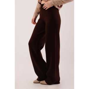 Pantalon tricoté marron taille haute à jambes larges respirant pour la vente en gros - Product Image 2