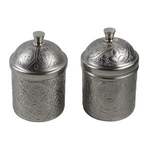 Ensemble de pots de rangement en métal gaufré or et argent, contenants cylindriques décoratifs traditionnels au meilleur prix - Product Image 6