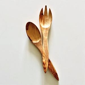 Wood Salad Serving Spoon And Fork Set WOODEN SALAD SERVER SET OF 2 HAND MADE UNIQUE KITCHENWARE <b>ITEM</b> - Product Image 3