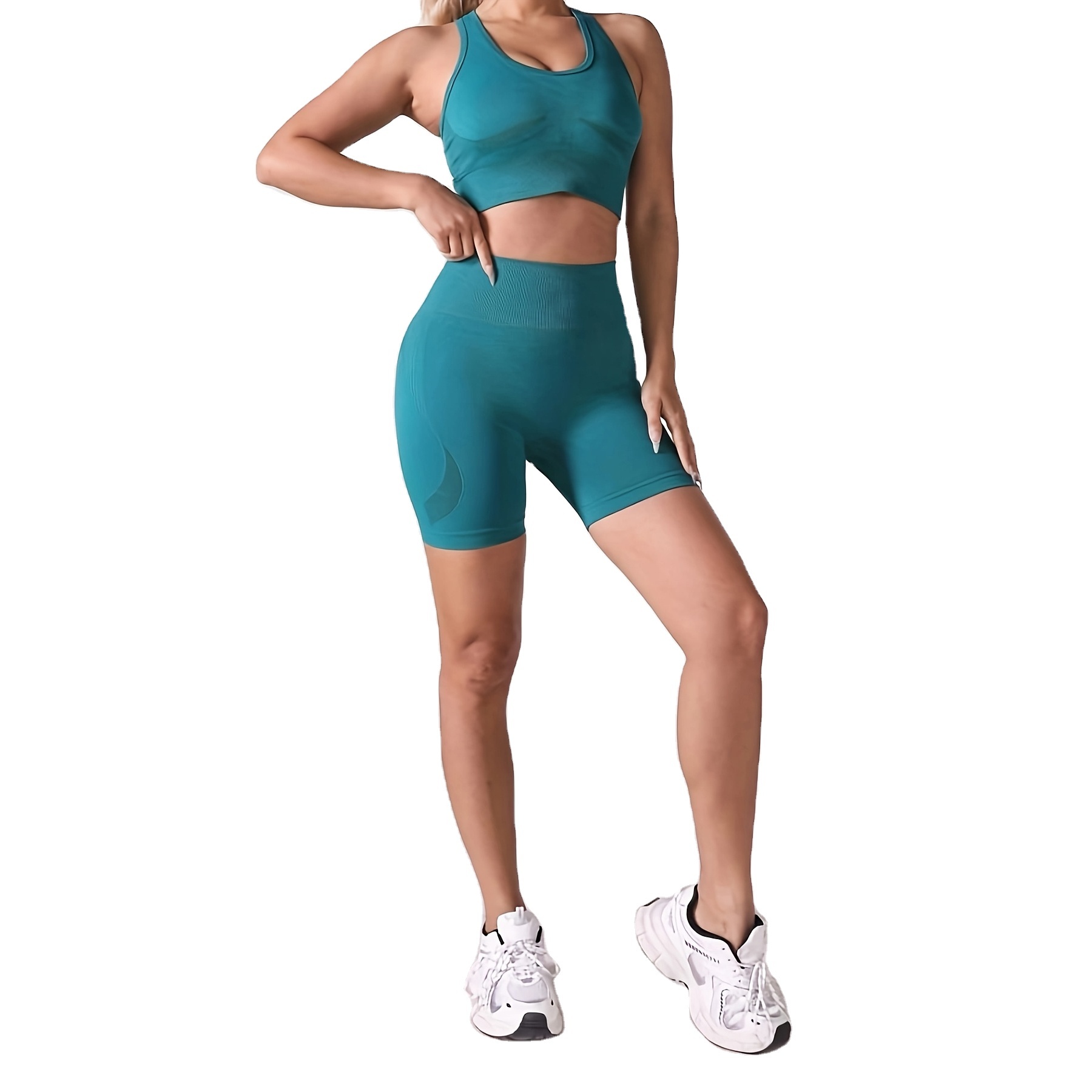Womens Stretch Fit Crop Top and Shorts Set Comfortable Fitness Outfit Activewear for Yoga Gym Running and Training
