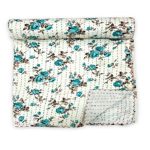 Couettes simples faites sur mesure 100% à la main, look tulipe, collection premium en tailles et en imprimé fleur de couleur turquoise. - Product Image 1