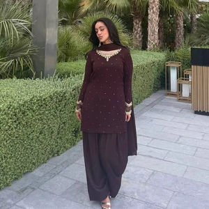 ชุดแต่งกายชาวปากีสถานแบบใหม่ผ้าจอร์เจียประดับบานผ้าทอลายดอก - Product Image 1