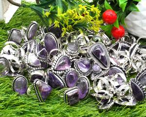 Bijoux originaux assortis faits à la main nouvelles bagues fines pour femmes avec pierres précieuses d'améthyste taille ovale à la mode pour femmes et filles - Product Image 2