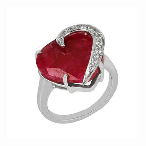 Anillo de Plata de Ley 925 con Diseño Único, Ónix Rojo en Forma de Corazón, Zirconia y Piedras Multicolores con Engaste de Garras para Boda o Fiesta - Product Image 1