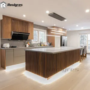 Free Design Whole House Customization Construction Project Modern Wood Slat Cabinet Door Kitchen Furniture Kitchen Designs