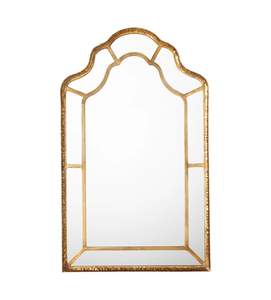 Espejo de Pared con Marco Dorado Arqueado con Detalles Esculpidos Artísticos Elegantes para una Decoración del Hogar de Lujo Premium - Product Image 1