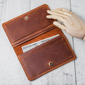 ALW Factory personalizado de lujo de los hombres de largo Vintage completo de cuero genuino botón portátil tarjetero monedero personalizado LOGO carteras - Product Image 1