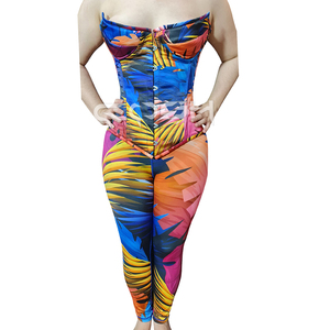 Ensemble deux pièces corset amincissant à imprimé feuilles tropicales avec legging extensible respirant assorti, tenue de sortie - Product Image 6