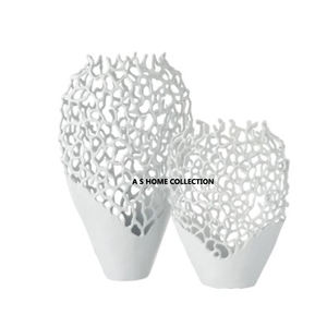 Top vente aluminium métal forme ronde blanc fini deux différences taille fleur Vase élégant mariage centres de table - Product Image 4