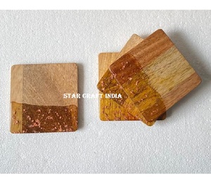 Vente chaude Bois Résine Époxy Coaster Haute Qualité Naturel Tasse Boisson Rond Carré En Bois Coaster - Product Image 6