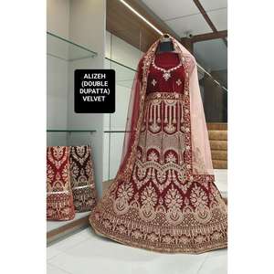 Impresionante terciopelo Lehenga Choli con bordado Diseño indio tradicional para celebraciones festivas de adultos Exportador directo - Product Image 1
