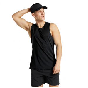 Camiseta sin mangas azul para hombre, cuello redondo, de secado rápido, deportiva, de poliéster tejido, para entrenamiento. - Product Image 3