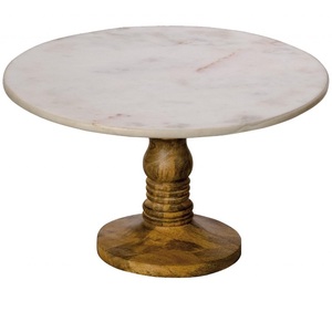 Soporte de plato de pastel de madera con acabado Natural, tapa de mármol, gran oferta, suministros para fiesta de boda, soporte decorativo redondeado para pastel - Product Image 1