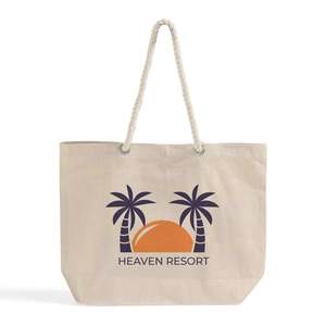 Custom <b>Large</b> Cotton Tote <b>Bag</b> with Rope Handle PP Material Heat Transfer Printing Personalized <b>Beach</b> Tote <b>Bag</b> with Logo-RP260 - Product Image 1
